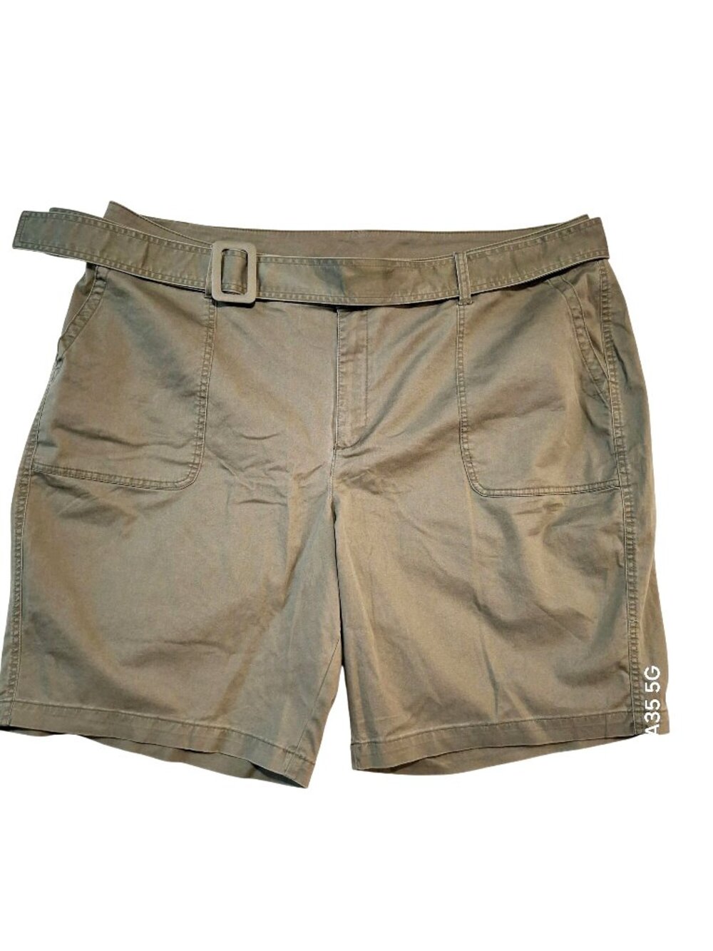 Lands End Womens 22 Green Chino Shorts With Belt Cotton Blend Casual Summer Wear